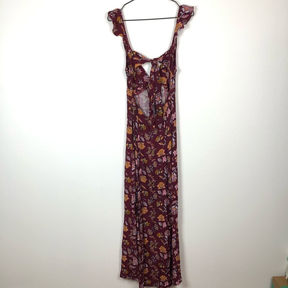 Lulu’s Burgundy Floral Print Maxi Dress Tie Back S - Picture 7 of 11